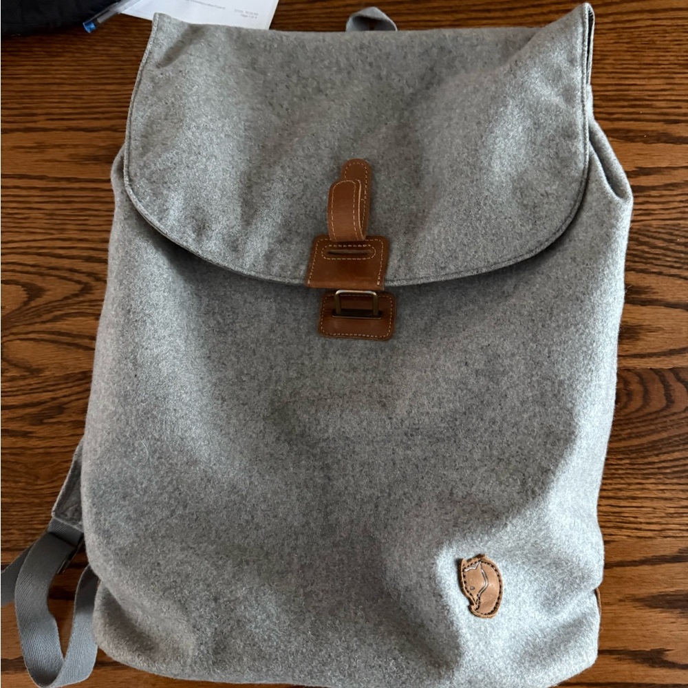 Fjallraven Gray and Brown Backpack with Leather Closure